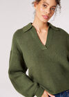 Collared Oversized Ribbed Jumper, Green, large