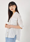 Cotton Stripe Boxy Shirt, White, large