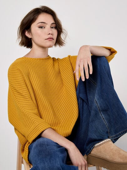Waffle Knit Batwing Top