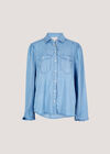 Balloon Sleeve Denim Shirt, Blue, large