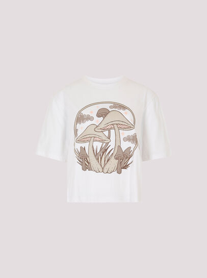 Mushroom Print Cropped T-Shirt