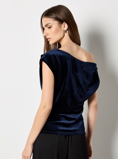 Draped One-Shoulder Asymmetric Velvet Top
