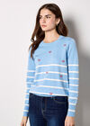 Stripe Embroidered Hearts Jumper, Blue, large