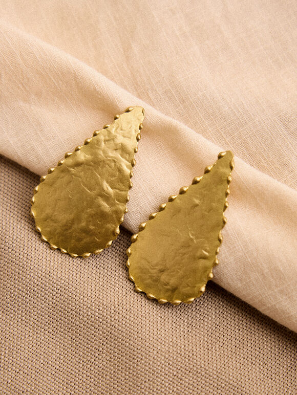 Gold Tone Textured Teardrop Earrings, Gold, large