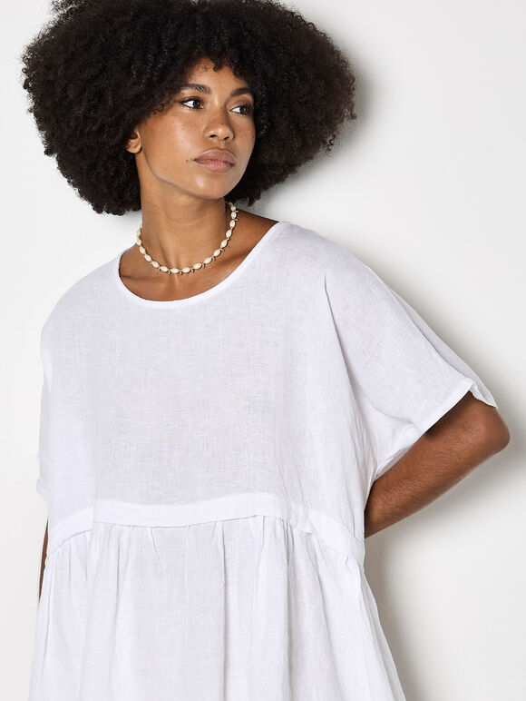 Oversized Pure Linen Tunic, White, large