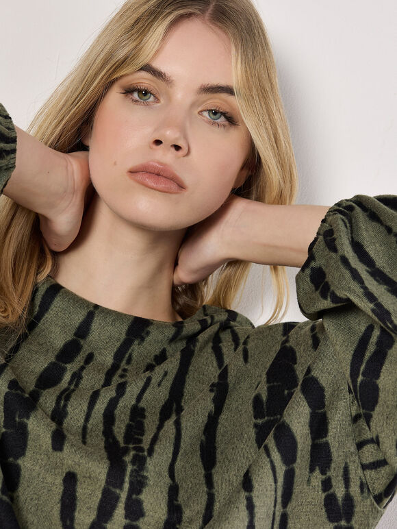 Tie Dye Stripe Top, Khaki, large