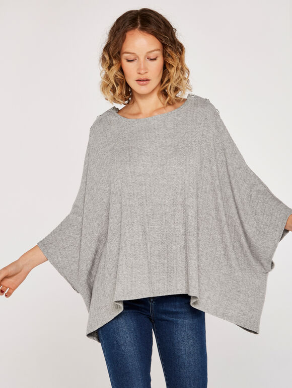 Pointelle Poncho, Grey, large