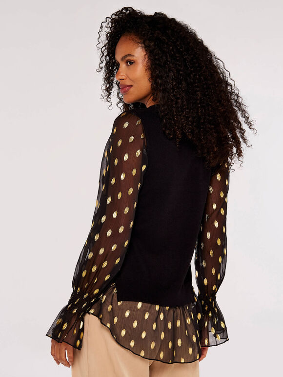 Gold Foil Detail Contrast Jumper, Black, large