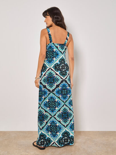 Tile Print Jersey Maxi Dress