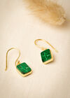 Gold Tone Square Stone Hook Earrings, Green, large