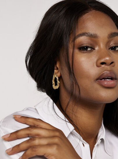 Hammered Gold Oval Earrings