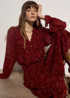 Paisley Chiffon Ruffle Blouse, Burgundy, large