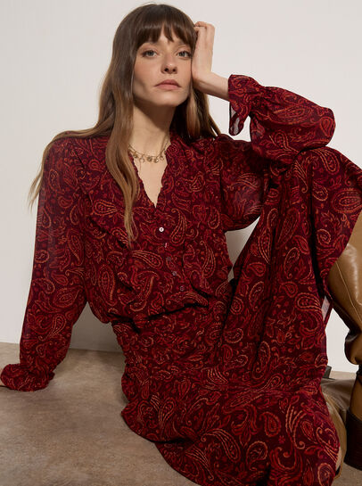 Paisley Chiffon Ruffle Blouse