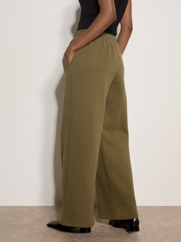 Wide-Leg Jersey Joggers, Khaki, large
