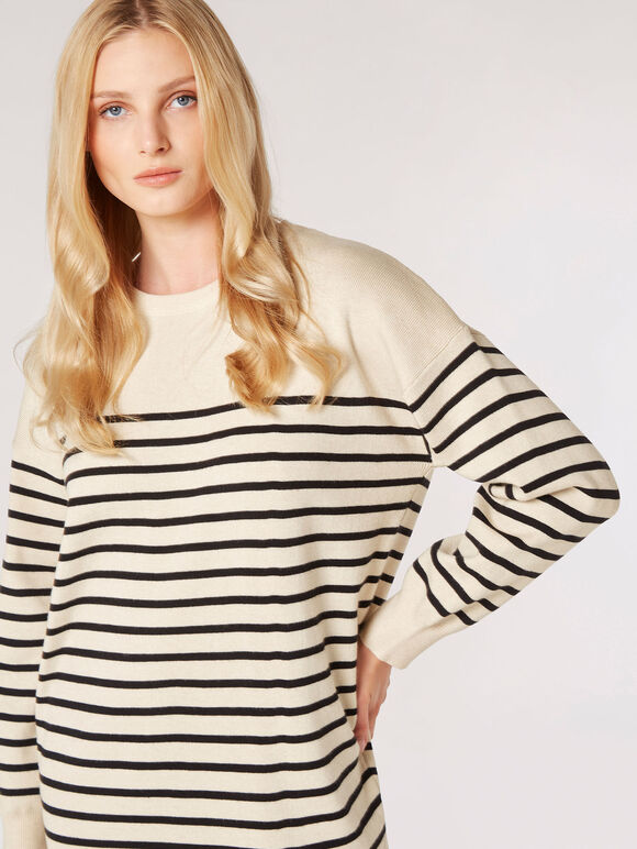 Stripe Jumper Mini Dress, Stone, large