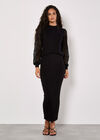Ribbed Knit Maxi Skirt, Black, large