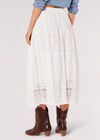 Broderie Cotton Crochet Midi Skirt, White, large