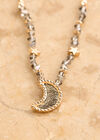 Gold Tone Stone And Moon Pendant Necklace, Gold, large