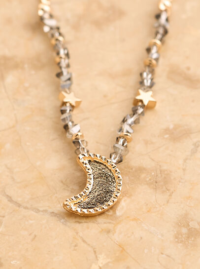 Gold Tone Stone And Moon Pendant Necklace
