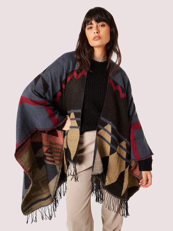 Geometric Knit Blanket Scarf, Assorted, large