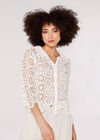 Geometric Cotton Crochet Shirt, White, large