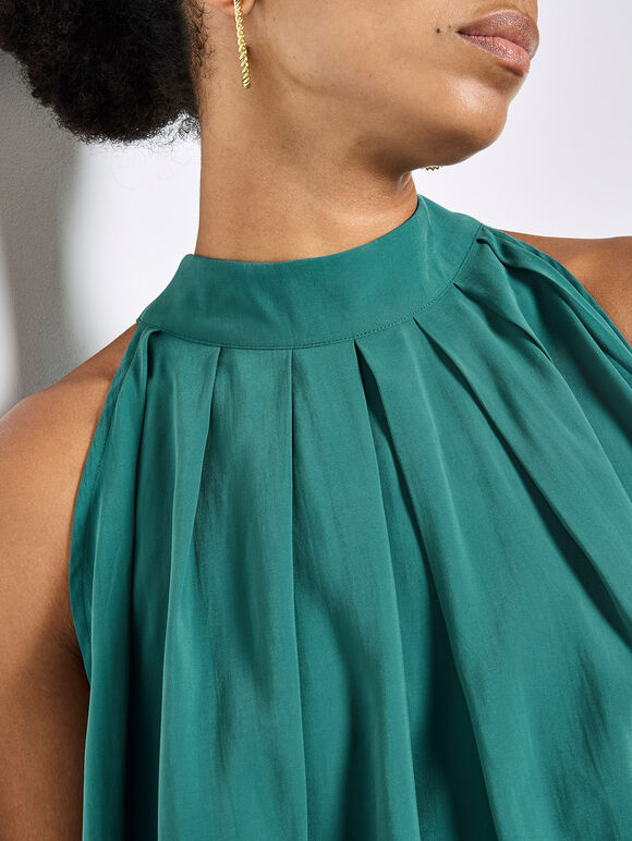 Soft Pleat Tunic Top, Teal, large