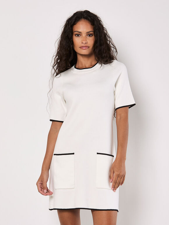 Monochrome Knitted Mini Dress, White, large