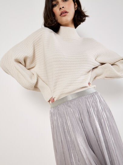 Stud Metallic Shimmer Mesh Midi Skirt