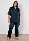 Slub Shimmer Relaxed Blouse, Navy, large