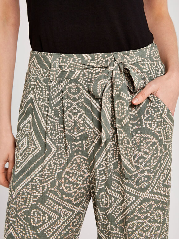 Aztec Print Belted Jogger, Khaki, large