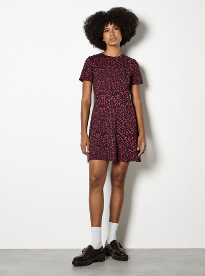 Petal Print Fit And Flare Jersey Mini Dress