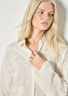 Embroidered Mesh Lace Oversized Shirt, Stone, large