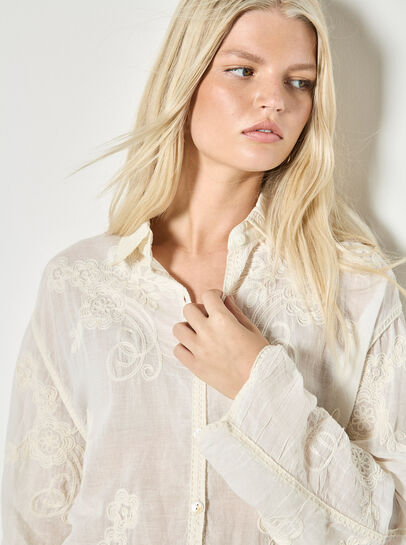 Embroidered Mesh Lace Oversized Shirt