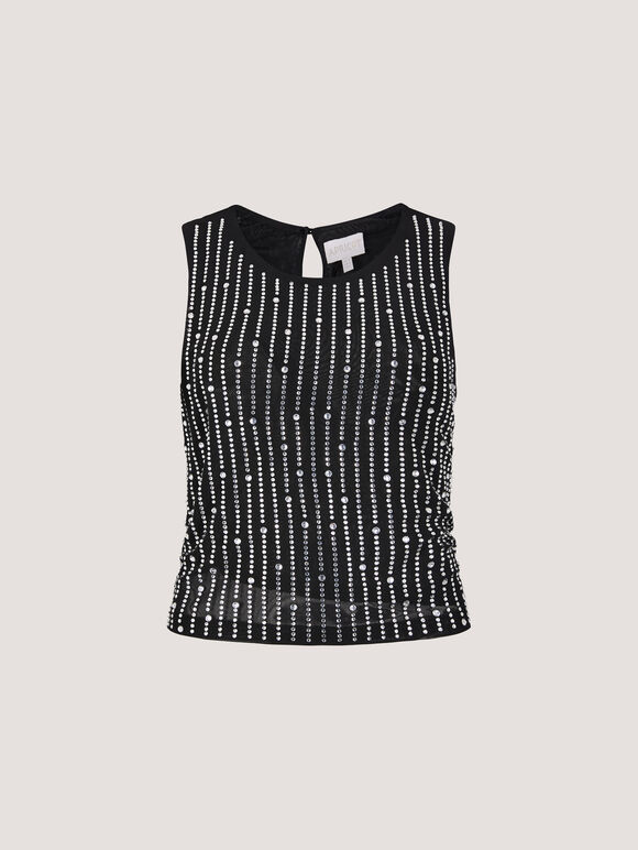Gemstone Mesh Crop Top, Black, large