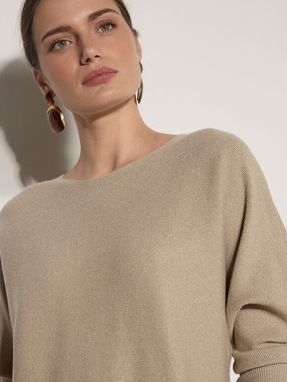 Metallic Ribbed Knit Jumper, Gold, large
