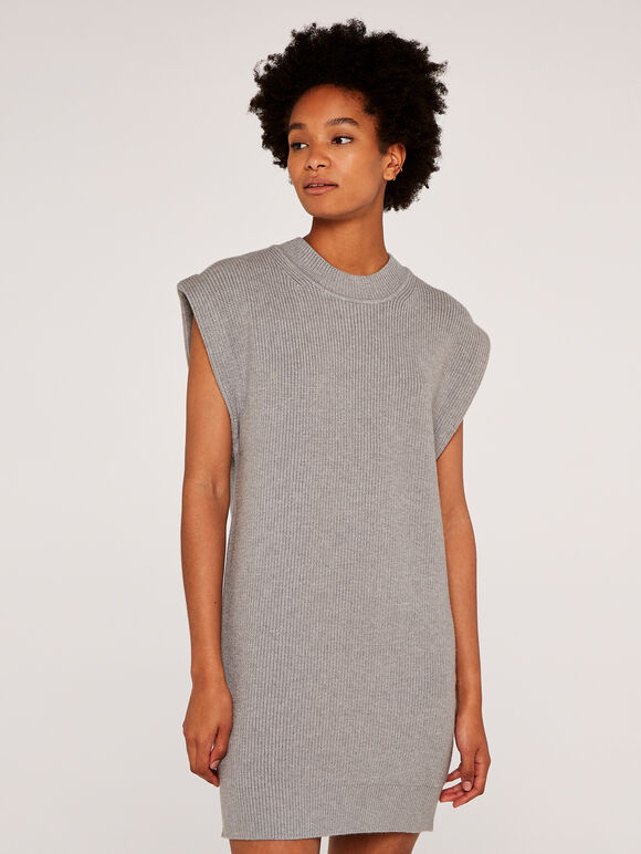 Sleeveless Knit Dress, Grey, large
