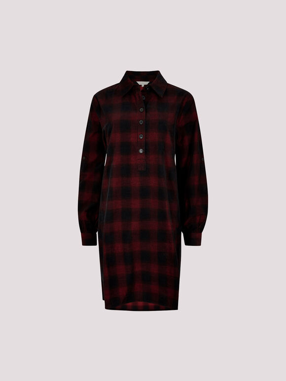Check Cotton Corduroy Mini Dress, Red, large