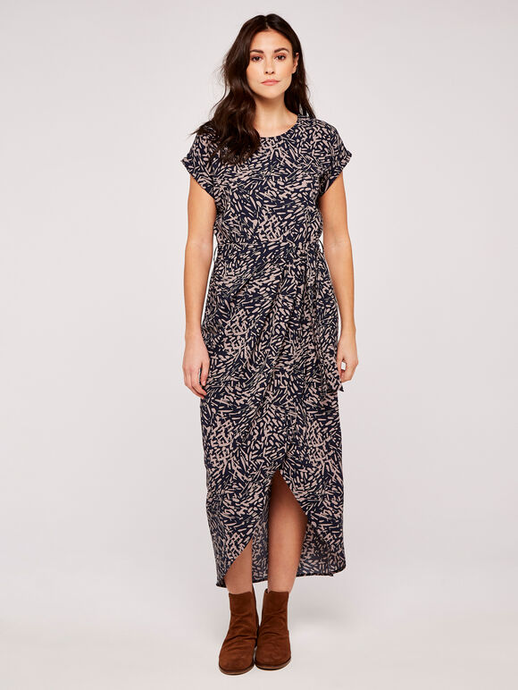 Abstract Print Crepe Wrap Dress, Navy, large