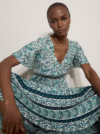 Paisley Print Tiered Maxi Dress