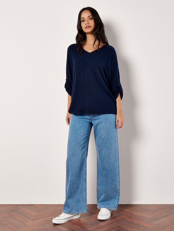 Soft Touch Oversized Batwing Top, Navy, large