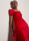 Cotton Tiered Milkmaid Midi Dress, Red, large