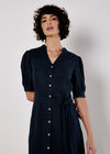 Button Down Linen Blend Midi Dress, Navy, large