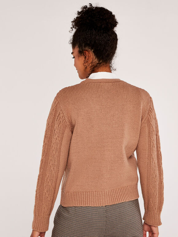 Chunky Contrast Cardigan, Stone, large