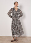 Shimmer Leopard Chiffon Midi Dress, Stone, large