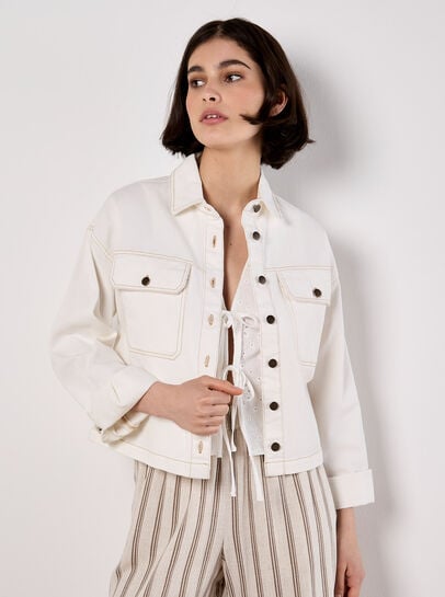 Cropped Cotton Denim Shirt