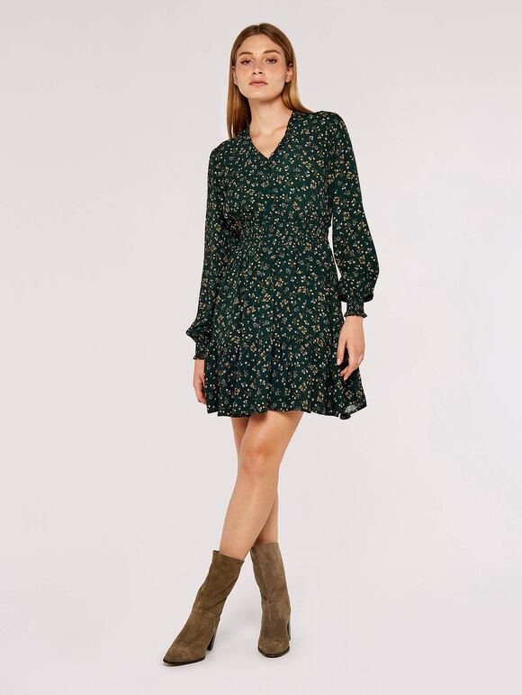 Ditsy Floral Mini Dress, Green, large
