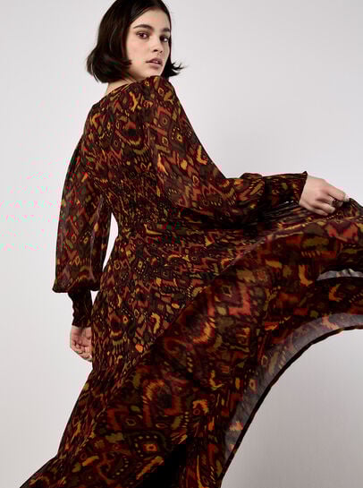 Ikat Chiffon Tiered Maxi Dress