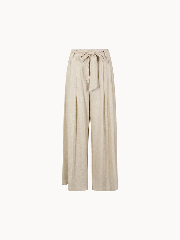 Wide-Leg Linen Blend Trousers, Stone, large