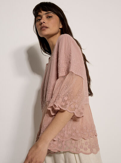 Embroidered Cotton Mesh Blouse