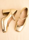 Heeled Mary Jane Shoes, Gold, large